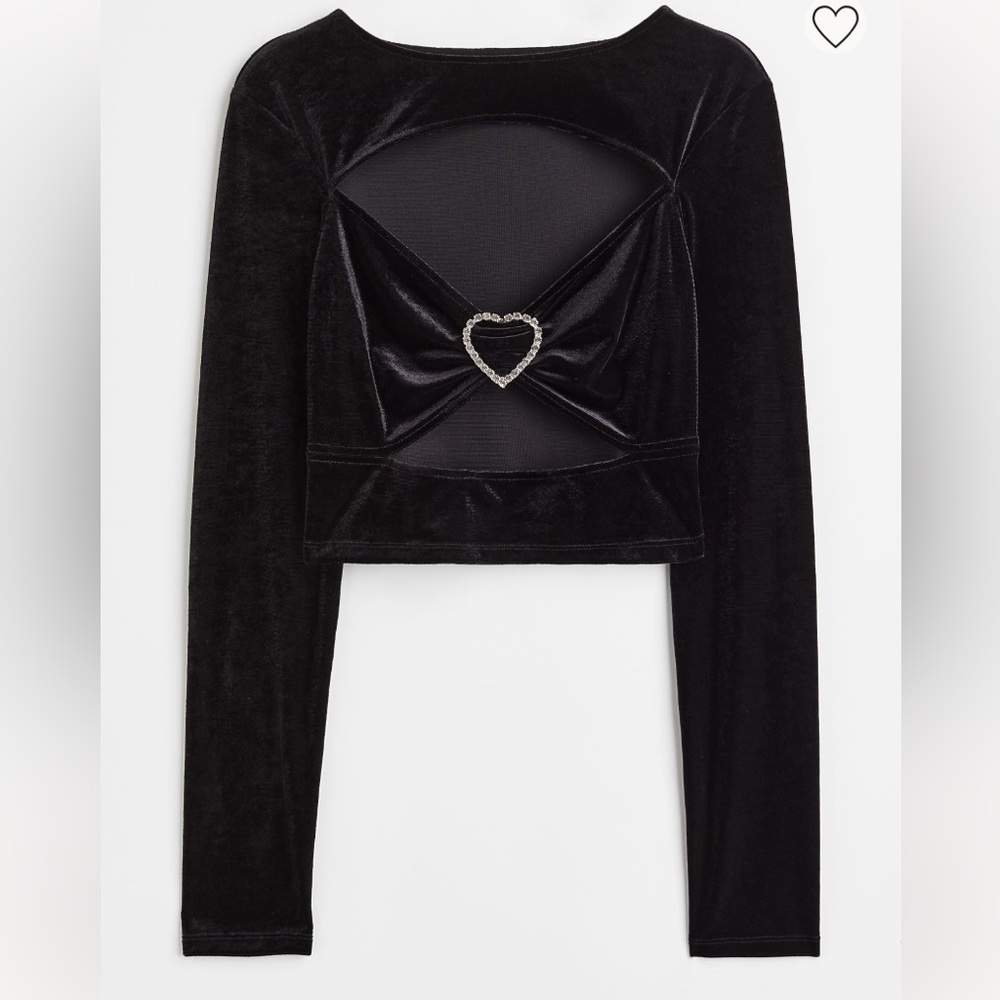 NWT Divided by H&M black velvet cutout crop top with long sleeves, Sz. Lg.
